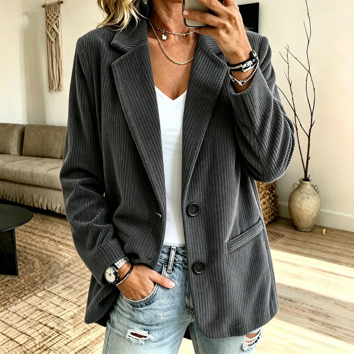 Dam Cord Blazer med Pinstripe Look och Oversized Skärning