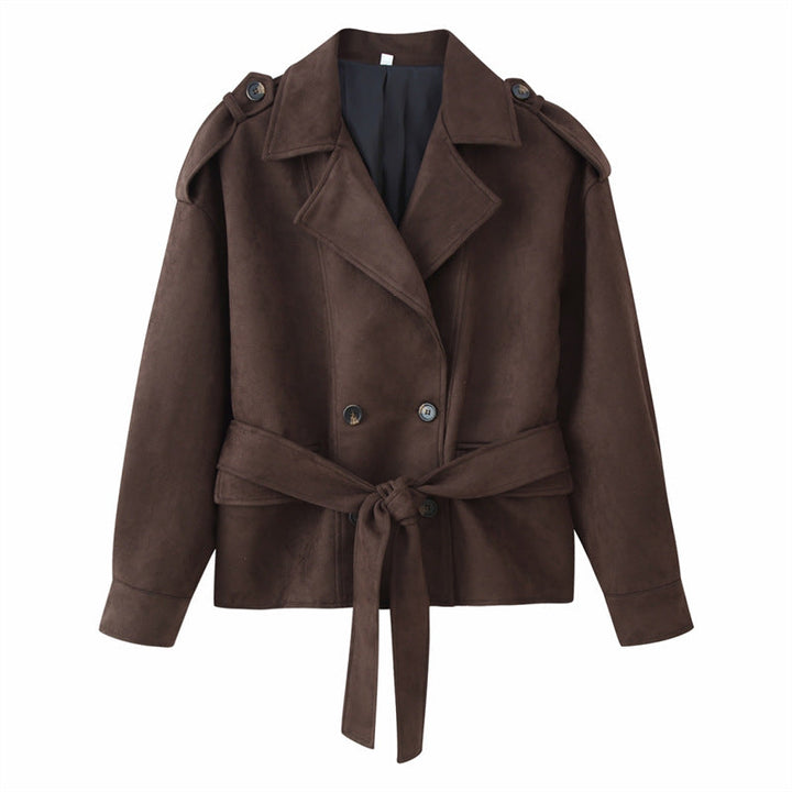 Dam kort trenchcoat in mocka look med Ties och Epaulettes