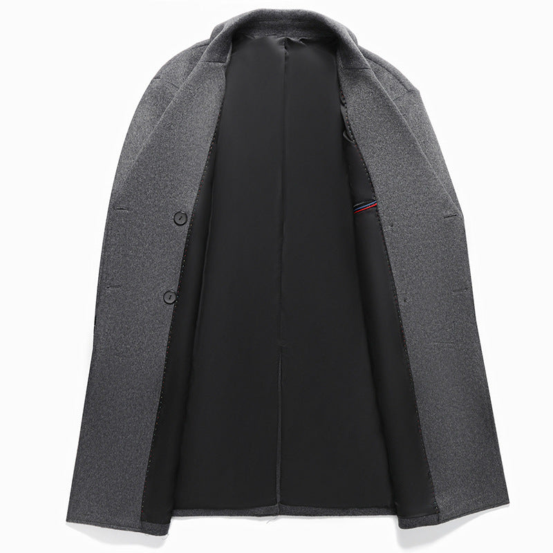 Herr Long Ull Blandning Overcoat i Minimalistisk Skärning med Notched Lapel och Dold Fickor