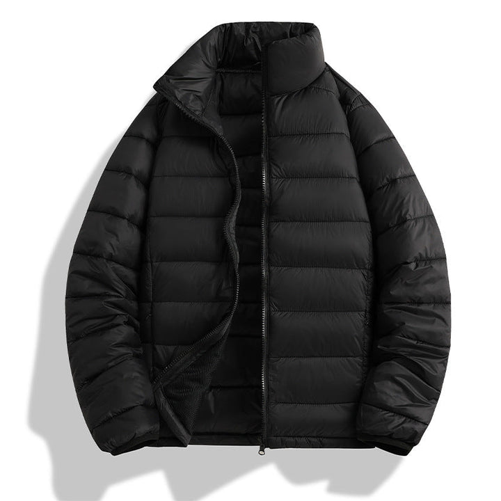 Herr Lätt Ultra-Warm Packbar Quiltad Jacka med Horizontal Quilting, Hög Ståkrage, och Tvåvägsdragkedja