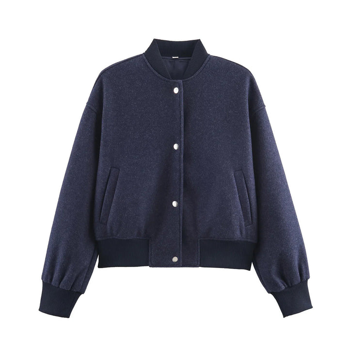 Dam figursydd ull look college jacka med concealed snap knäppning och side slip fickor
