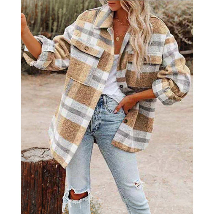 Dam Oversize Check Shirt jacka med bröstfickor och mjuk Flannel