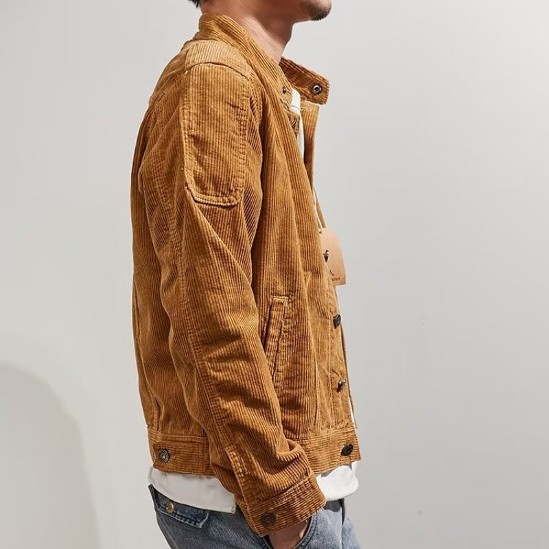 Herr Short-Cut Manchester Jacka i Worker Stil med Ståkrage och Tryckknappslå
