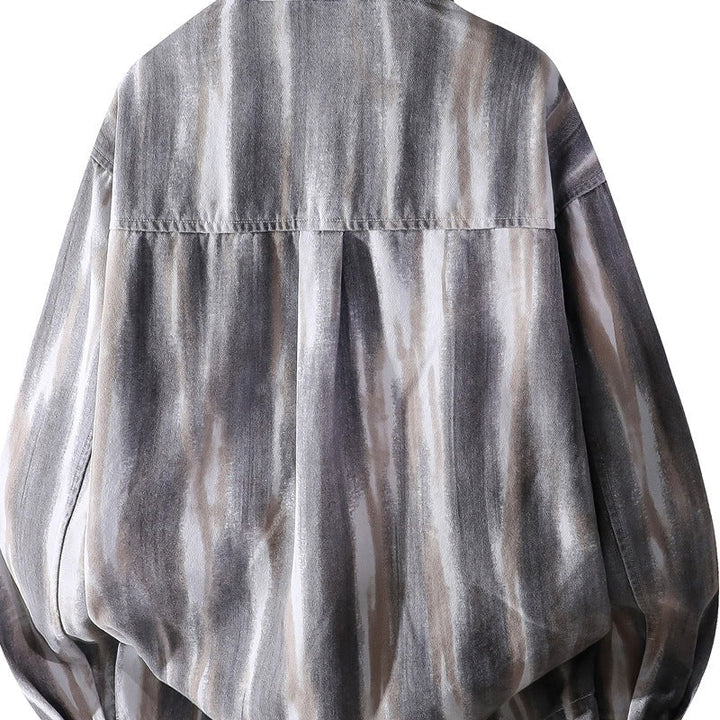 Herr Oversized Skjortjacka i Watercolor Rand Look med Breast Ficka &amp; Mjuk Bomullsblandning