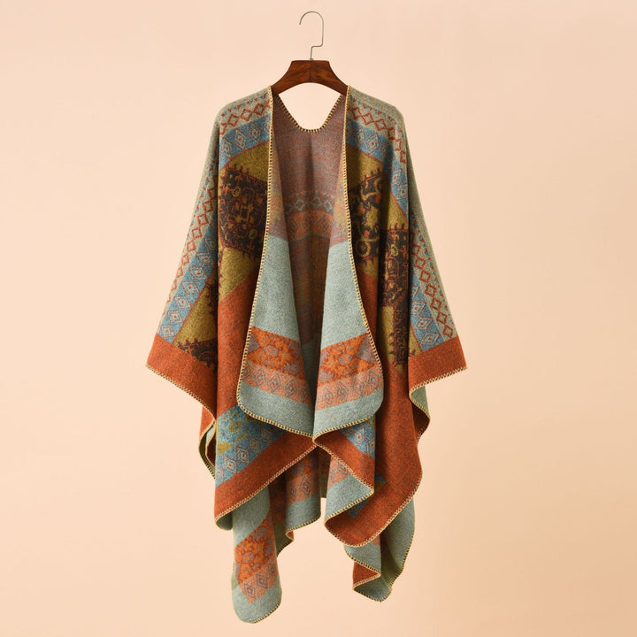 Dam Jacquard poncho med Paisley mönster