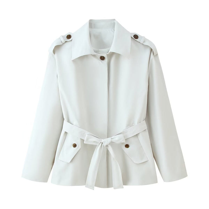 Dam Kort Trenchcoat med Midjebälte, Axel Flaps, och Utanpåfickor