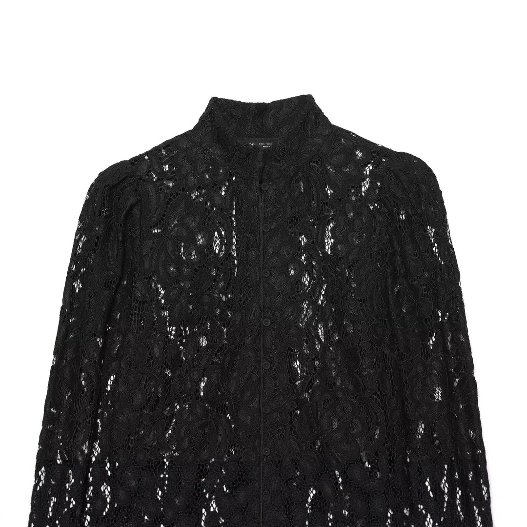 Dam Kort Lace Jacka med Stå Krage och Knapp Knäppning