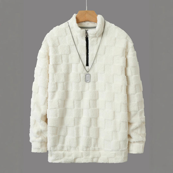 Herr Rutig Sherpa Halv Dragkedja Pullover med Hög Ståkrage och Mjuk Teddy Fleece Quality