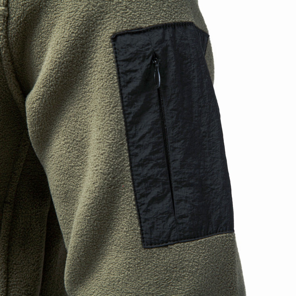 Herr Fleece Pullover med Ståkrage, Tryckknappsslå, och Ärmficka