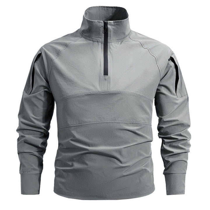 Herr Tactical Halv Dragkedja Softshell Pullover med Arm Fickor och Hög Krage