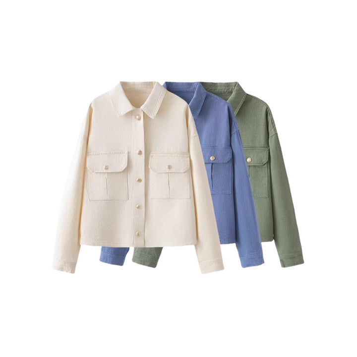Dam Oversized Utility Jacka Gjord av Twill med Appliquéd Bröst Fickor