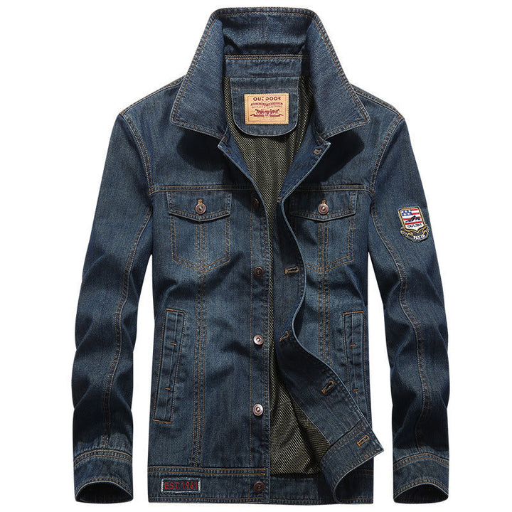 Herr Lätt Jeansjacka i Worker Blouson Stil med Andningsbar Mesh Foder och Ärm Patch