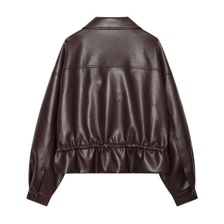 Dam Kort Läder-Look Blouson med Drawstring Waist
