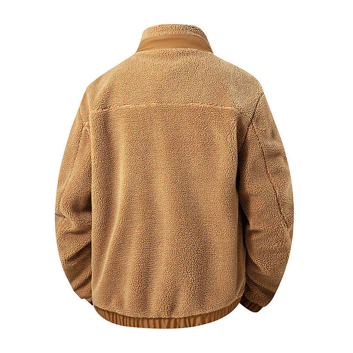 Herr Oversize Teddy Fleece Jacka med Kontrast Nylon Inlägg och Ståkrage