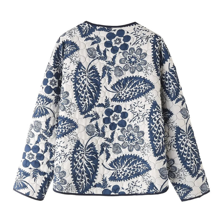 Dam non-quiltad kort jacka i kimono stil med floral quiltad mönster