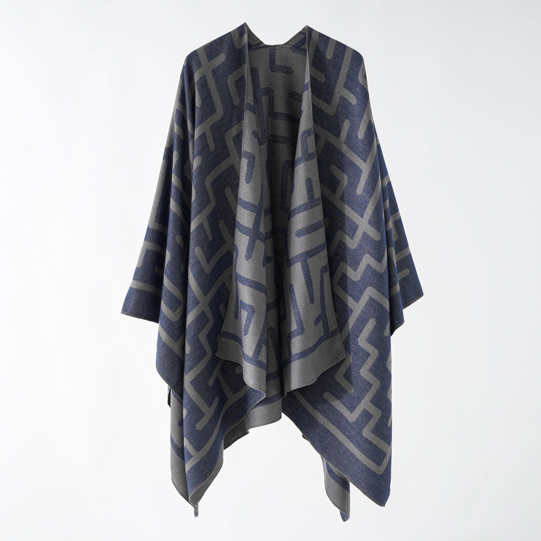Dam Reversible Jacquard Ruana med Graphic mönster och Asymmetrical fåll