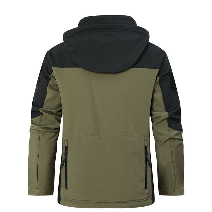 Herr softshell taktisk Jacka med huva, Reinforced Ärmar och flera fickor med dragkedja