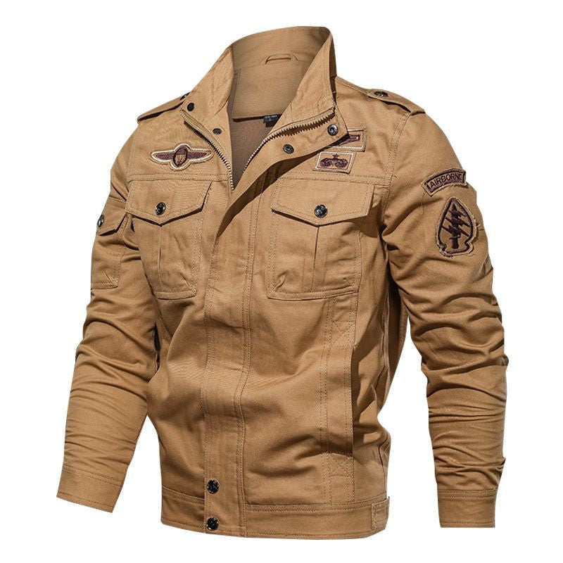 Herr lätt Canvas funktionsjacka i Militär Look med ståkrage, Epaulettes och Bröst fickor med lock