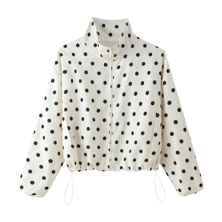 Dam Prickig Prick Kort Övergångsjacka med Stå Krage, Drawstring, och Dragkedja