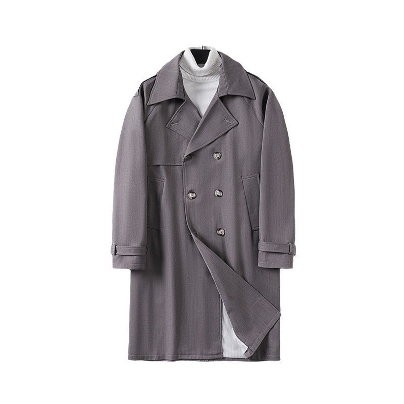 Herr Mid-Length Oversized Trench Kappa med Dubbel Knapp Slå och Axelklaffar