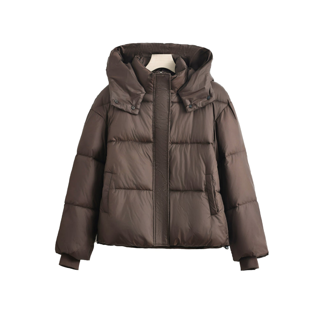 Dam kort microfiber puffer med avtagbar krage vaddering och drawstring fåll