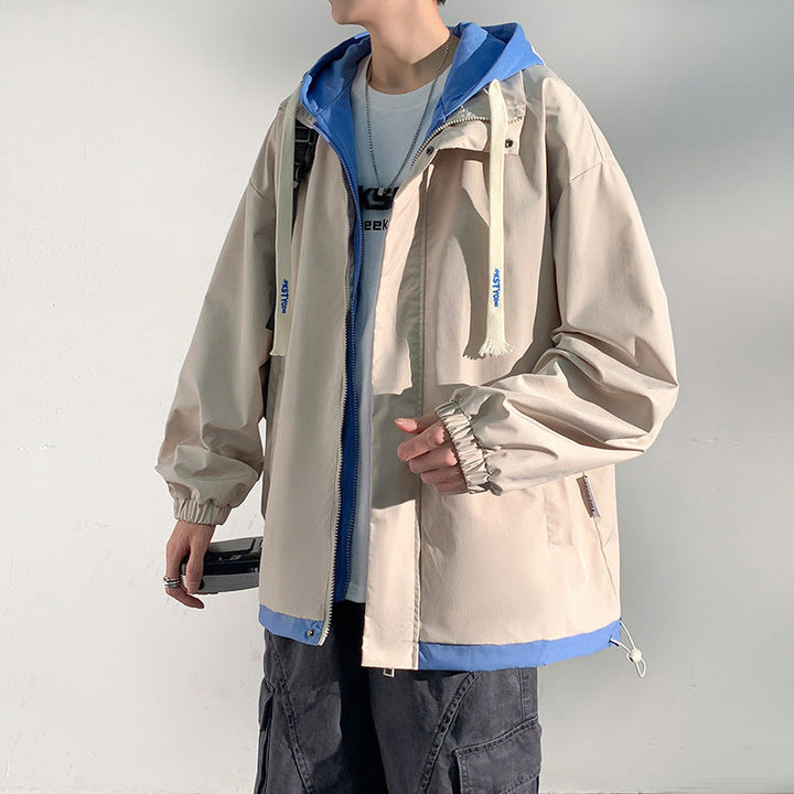Herr two-lager softshell overlay jacka med huva, vind och vatten avvisande membran och justerbar fåll
