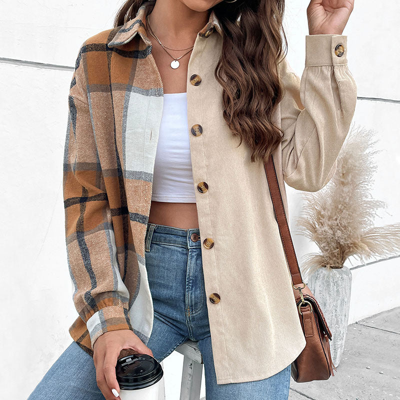 Dam oversized Shirt jacka med Split Check och Solid look och knäppning