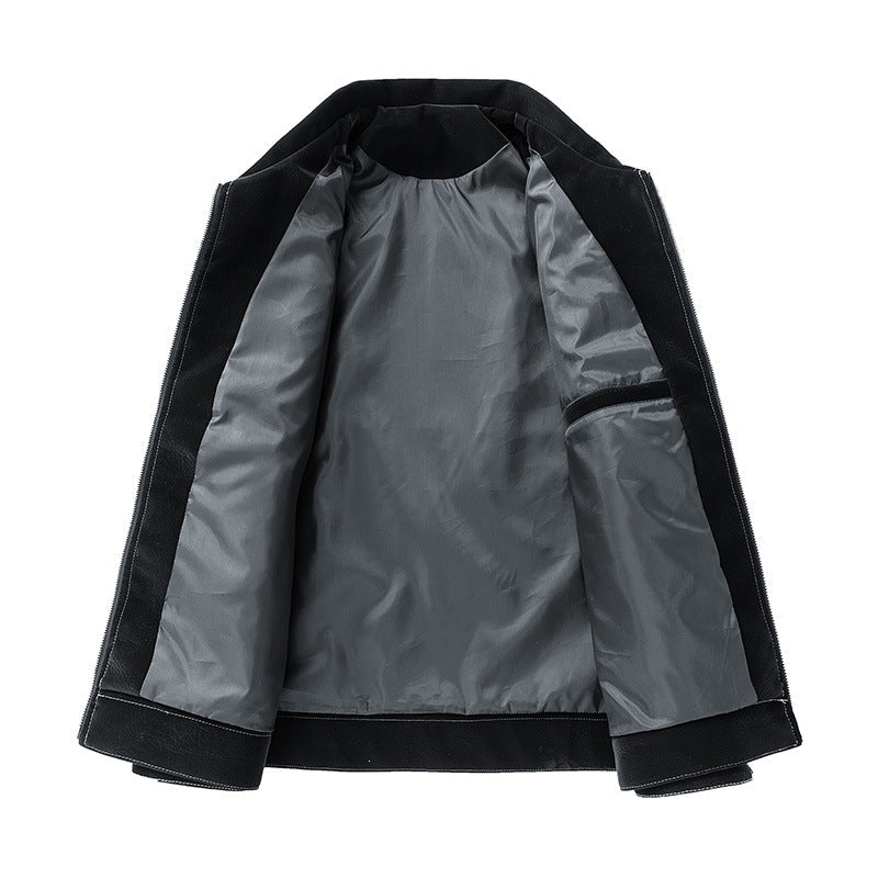Herr Skjortjacka Tillverkad av Suede-Like Material med Kontrast Dekorativa Sömmar &amp; Bröstfickor