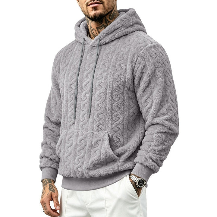 Herr Mysig Teddy Fleece Luvtröja med Cable Mönster och Känguruficka