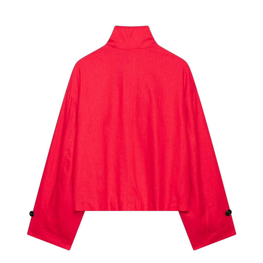 Dam 20+ Kort Cape Trench med Stå Krage och Overlapping Shoulder Straps
