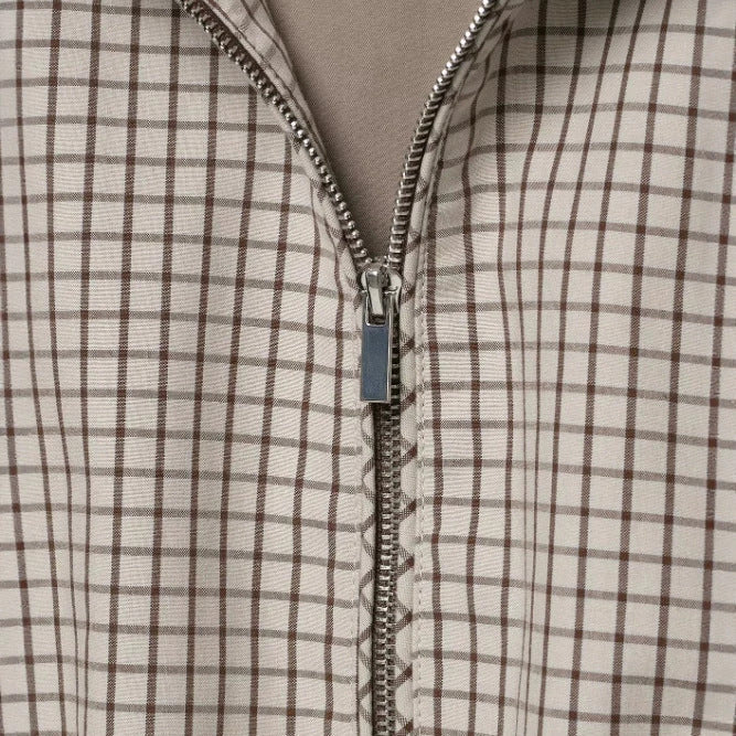 Dam Lätt Rutig med Huva Blouson Jacka med Drawstring och Elastic Nederkant