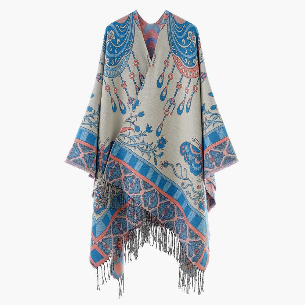 Dam Jacquard-Woven Fringe poncho i Tapestry look