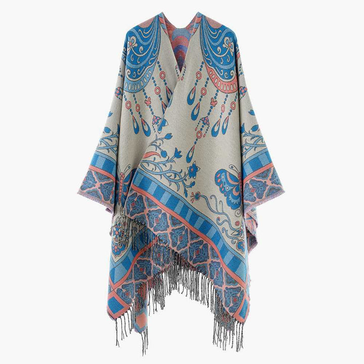 Dam Jacquard-Woven Fringe poncho i Tapestry look
