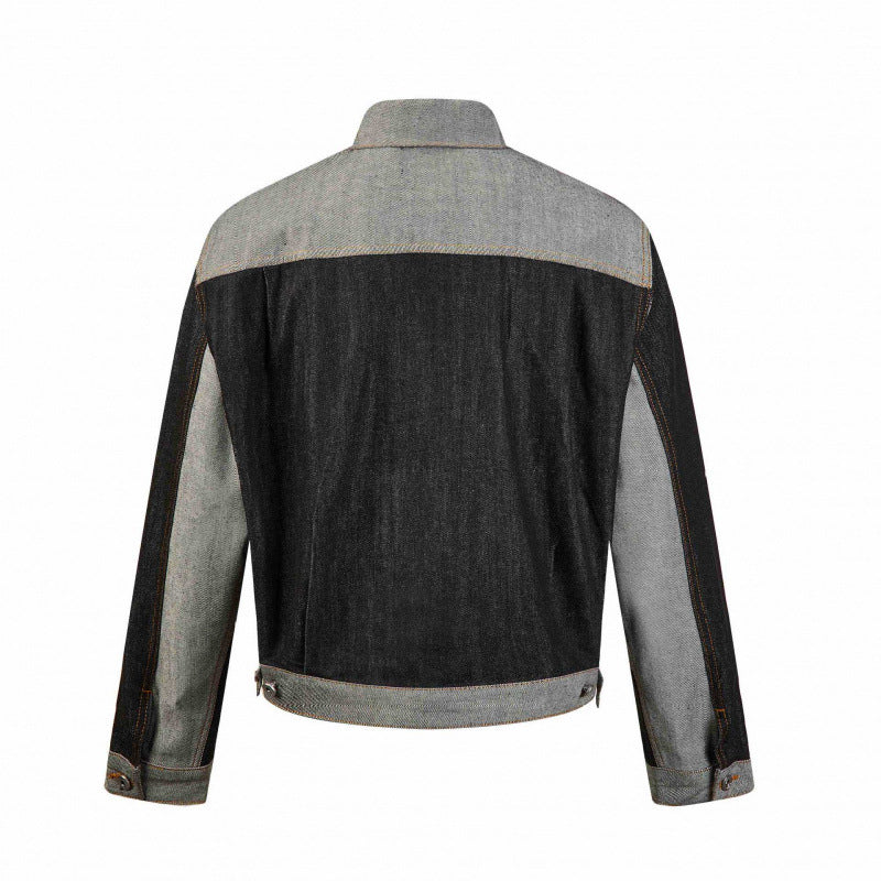 Herr cropped patcharbete denimjacka med fickor med lock och constructive söm guidance