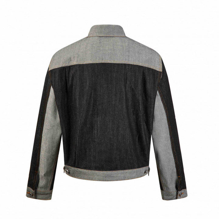 Herr cropped patcharbete denimjacka med fickor med lock och constructive söm guidance