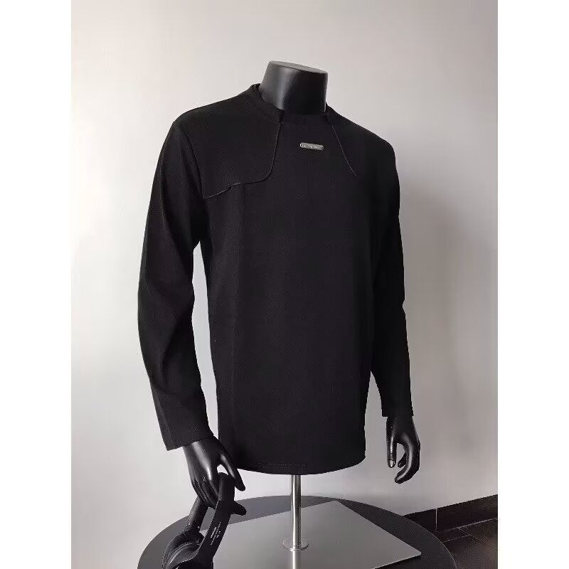 Herr Lång-Sleeved Urban College-Tröja med Textured Axel Yoke och Ståkrage