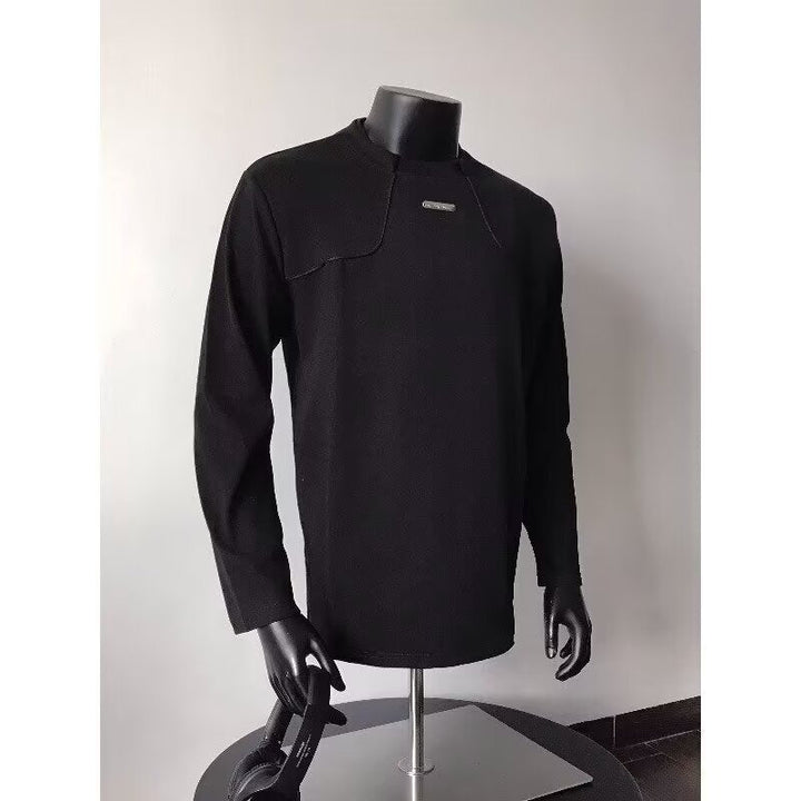 Herr Lång-Sleeved Urban College-Tröja med Textured Axel Yoke och Ståkrage