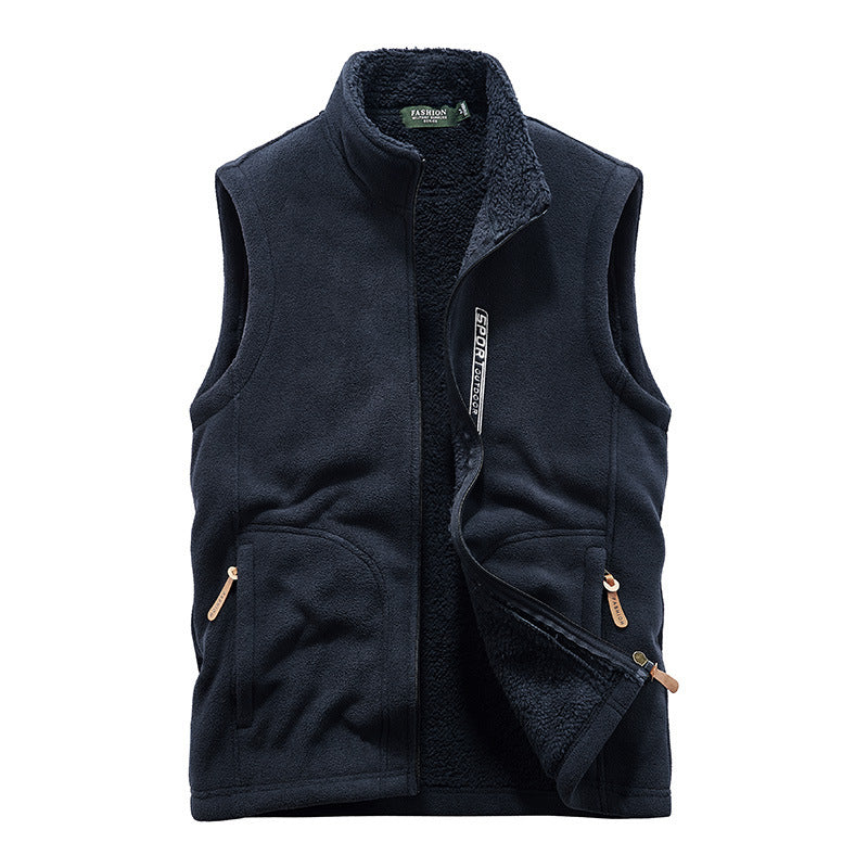 Herr Fleece Väst med Teddyfoder, Stående Krage och Zip Fickor