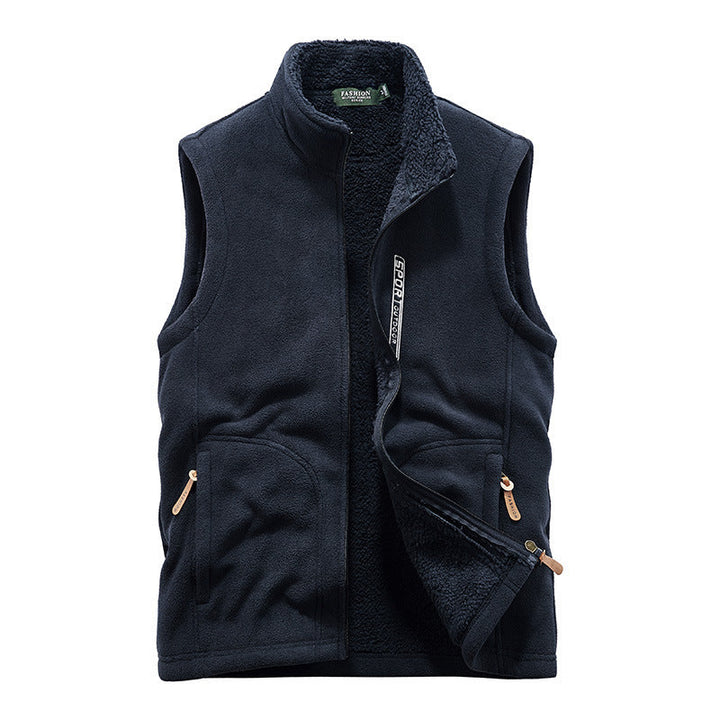 Herr Fleece Väst med Teddyfoder, Stående Krage och Zip Fickor
