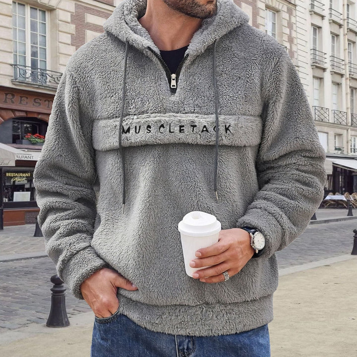 Herr Nano Teddy Fleece Luvtröja med Halv Dragkedja, Känguruficka och Mjuk Foder