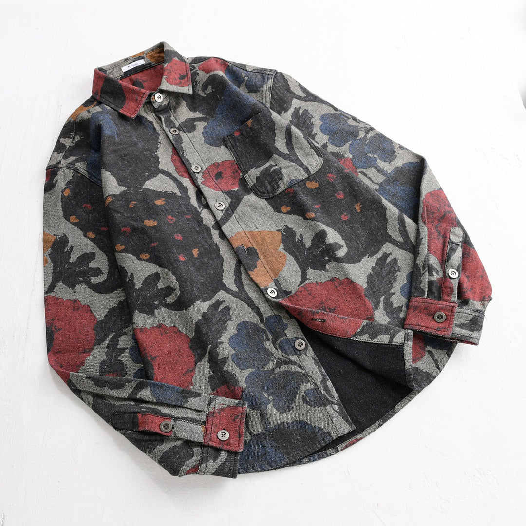 Herröverskjorta Tillverkad av Flannel med Large Blommig Jacquard Structure