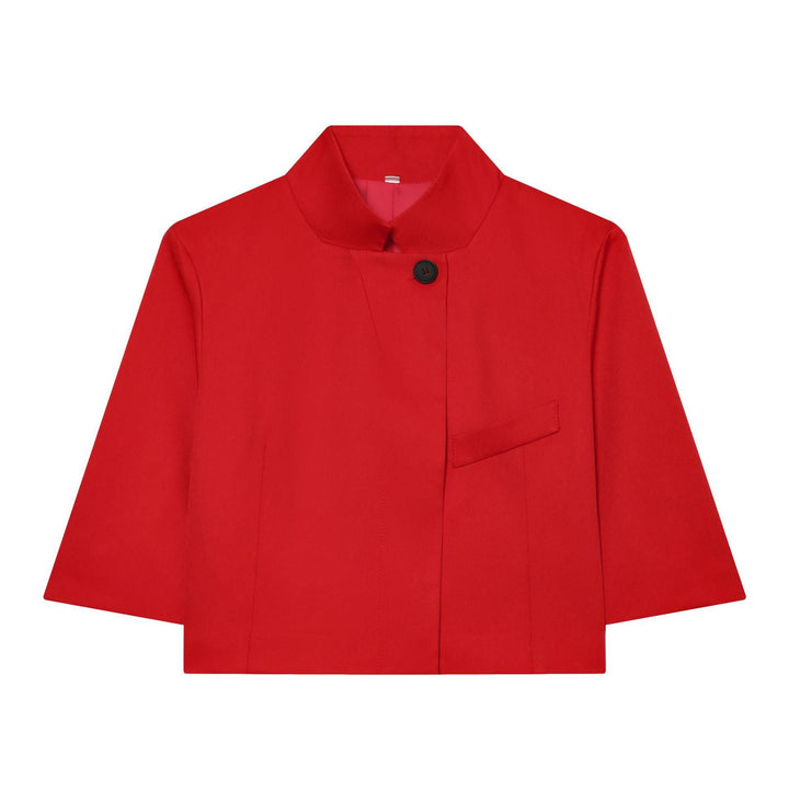 Dam 40+ Kort Cape Blouson med Stå Krage och Dekorativ Knapp