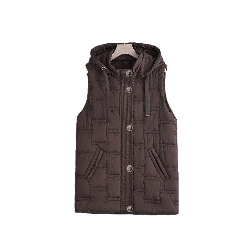 Dam quiltad hooded väst med button-front och slip fickor