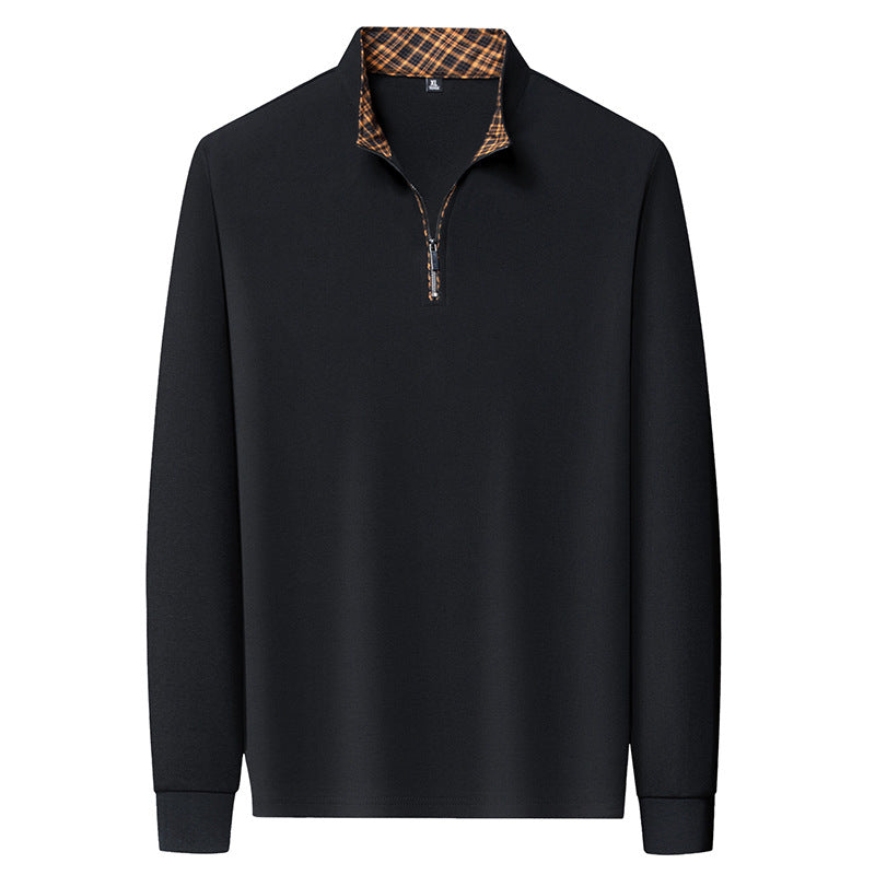 Herr Lång Ärm Halv Dragkedja Pullover med Turtleneck och Rutig Inner Krage