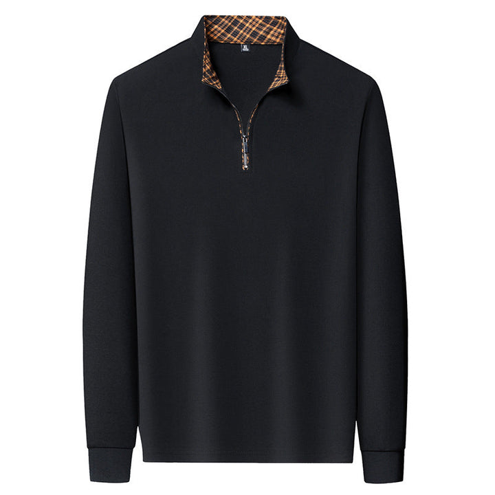Herr Lång Ärm Halv Dragkedja Pullover med Turtleneck och Rutig Inner Krage