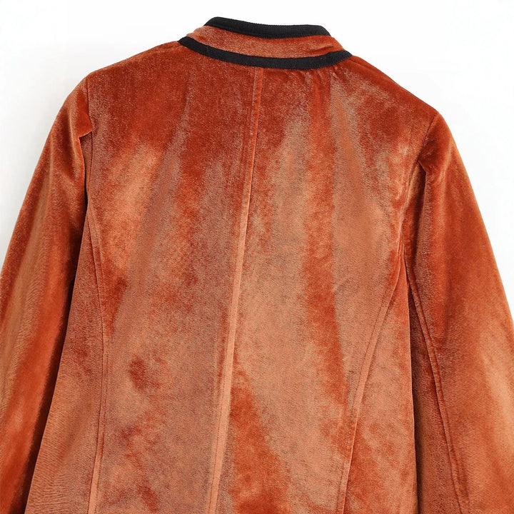 Dam Sammet Blazer-Stil Jacka med Ståkrage och Covered Knappar