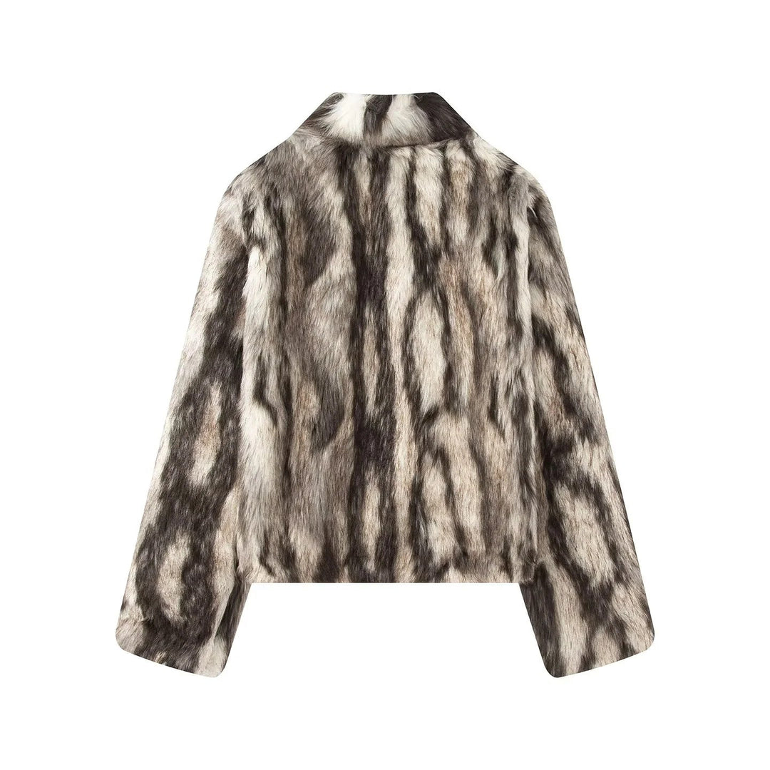 Dam cropped faux fur bolero med voluminous sjalkrage och värmande innerfoder