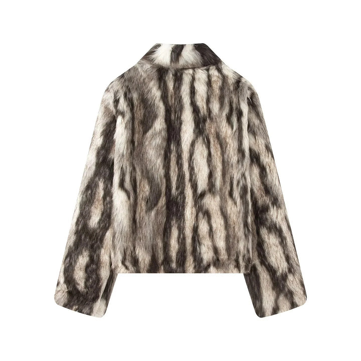 Dam cropped faux fur bolero med voluminous sjalkrage och värmande innerfoder
