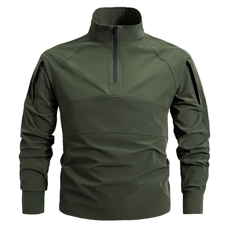 Herr Tactical Halv Dragkedja Softshell Pullover med Arm Fickor och Hög Krage