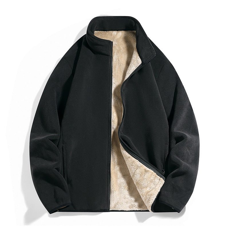 Herr Termisk Fleece Jacka med Mjuk Sherpa Foder och Stående Krage